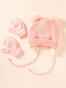 2pcs/Set 1-2 Years Old Toddler/Kids Warm Hat And Gloves Set, Autumn/Winter, Minimalist Cute Solid Color Knit Beanie, Cozy Winter Hat, Suitable For Daily Wear, Outdoor Leisure And Commuting Accessories - 2PC - View 14