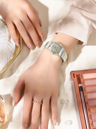 REWARD Montre à quartz pour femme, montre de luxe à la mode pour femme, bracelet en acier inoxydable étanche avec boîte, élégante et polyvalente pour le travail et les tenues décontractées, rétro rectangulaire