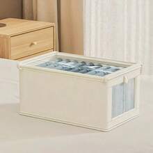 1pc Oxford Cloth Windowed Lidded Storage Box, Fabric Organizer Box For Clothes, Household Desktop Storage Container