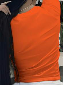 Plus Size Women's T-Shirt, Round Neck,Comfortable,Casual And Fashionable, Suitable For Outdoor Sports, Loose Fit,Moisture-Wicking And Breathable,Gift T-Shirt - 橘色 - 查看 3