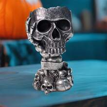 Skull Head Planter Halloween Succulent Flower Pot Gothic Tabletop Decorations For Home Holiday Party Decor - Black - View 2