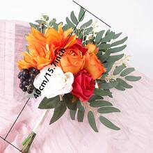 1pc Wedding Bouquets Roses Artificial Flowers Bouquets Fall Wedding Decor Bride Burnt Orange Bridal Bouquet For Wedding Terracotta Bouquets Wedding Ceremony Proposal,Rose Wedding Boutonniere,Fake Silk Rose Flowers Bouquet For Wedding Party Office Home Decor Crafts