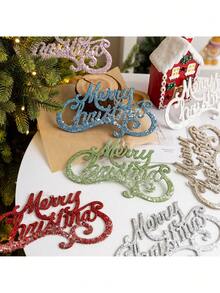 5 pezzi/1 pezzo Pendente a forma di lettera con polvere d'oro per albero di Natale, con scritta "Buon Natale" luccicante, decorazione natalizia per camino, scale, porta, interno ed esterno, accessori per confezioni regalo per le vacanze di Natale e Capodanno