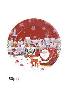 Bộ 10/20/50 đĩa giấy Giáng sinh màu đỏ sẫm hình ông già Noel, tuần lộc, người tuyết, bộ đồ ăn tối kèm đĩa 7" Đĩa đựng bánh, đĩa ăn tối vui nhộn 9" Đồ dùng dự tiệc, đồ trang trí Giáng sinh vui vẻ - Nhiều màu - Xem 9