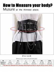 1 Piece Of Women's Dark Punk Style PU Leather All-Season Cinched Elastic Belt Waistband Casual Wide Waistband Suitable For Halloween Night Parties, Gatherings, Or Daily Wear - 黑色 - 查看 3