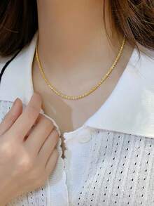 1pc Minimalist Versatile Copper Plated Gold Women Chain Necklace, Jewelry Gift