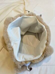 New Fluffy Handbag, Fashion Large Capacity Versatile Shoulder Tote Bag, Soft & Cute Large Capacity Shoulder Bag, Furry Bag - Khaki - View 8