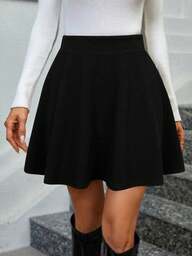 Keke Bloomly neue Damen Große Größen einfarbiger schwarzer Hoher Bund Rock, geeignet für Herbst, Frühling, Sommer, Stadtmode, Mode, vielseitig für Lässig, Büro, Date, Party, Schulanfang und verschiedene Anlässe