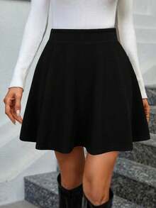 Keke Bloomly 新款加大码女式纯黑色高腰半身裙，适合秋季、春季、夏季穿着，都市风格，时尚百搭，可用于休闲、工作、约会、派对、返校等各种场合。 - 黑色 - 查看 2