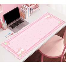 Cute Pink Plaid Desk Mats Strawberry Milk Gaming Desk Pad 31.5x15.75in, Kawaii Extended Mouse Pad Kawaii Large Keyboard Mats XXL, Laptop Mat For Desk, Desktop Mat Mousepad Office Decor For Women - 黑色 - 查看 7