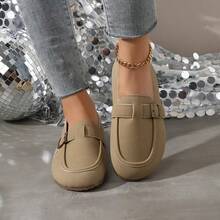 Retro Metal Buckle Loafers, Comfortable Slip-On, Suitable For Daily Wear, Dates, And Holiday Outfits