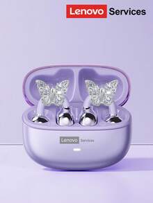Lenovo 联想 LE302 时尚蓝牙耳机，带蝴蝶耳机配件，环绕声夹式耳机，高品质音频，低延迟，ENC 降噪，佩戴舒适，适合作为时尚耳环配饰和女性礼物 - 多色+銀色雙蝶耳飾 - 查看 3