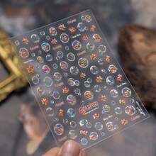 1pc Cartoon Colorful Goldfish Bubble Nail Stickers, Colorful Bubble Iridescent Shell Design, Self-Adhesive 5D Embossed Laser Flashing Stickers, Suitable For Home And Nail Salon, DIY Nail Supplies For Women And, Holiday Gift - 橘色 - 查看 8