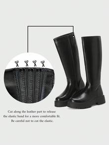 Knee High Boots Women,Platform Riding Boots,Thick Sole Knee High Boots With Zipper In Black,White,Brown - 黑色 - 查看 6