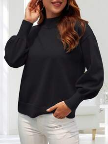 Women's 2025 Fall Fashion Casual Sweaters Mock Neck Long Lantern Sleeve Lightweight Knit Pullover Sweater Tops - 黑色 - 查看 3