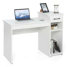 GOFLAME Computer Desk With Drawer & CPU Stand, Laptop PC Desk With 2-Tier Storage Shelf, Compact Study Desk, Modern Vanity Table, Wooden Writing Workstation For Home Office - White - View 10