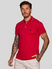 MEN'S POLO COLLAR SHIRT CASUAL BUTTON SLIM T-SHIRT PROMOTION - Red - View 2