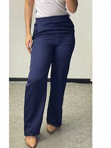 Calça Pantalona Feminina com BolsO - Azul Marinho - Visão 6
