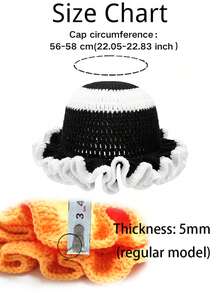 1pc Women Handmade Crochet Ruffle Brim Bucket Hat, Novelty Casual Floppy Cloche Hat - Solid Color - View 12