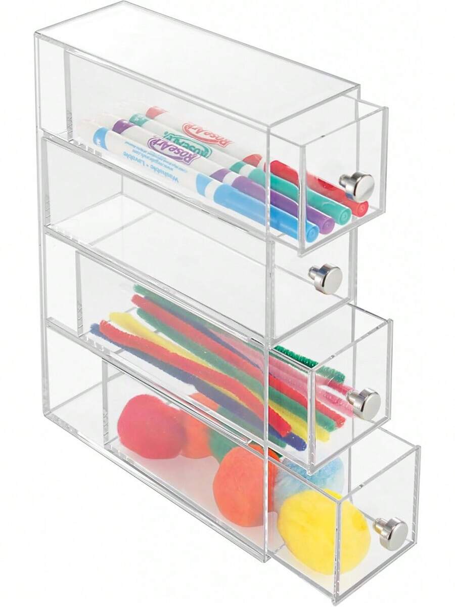 Caja con compartimentos | Caja de maquillaje con 4 cajones | Organizador de maquillaje o artículos de oficina | Plástico transparente - Torre abatible de 4 cajones - Ver 1