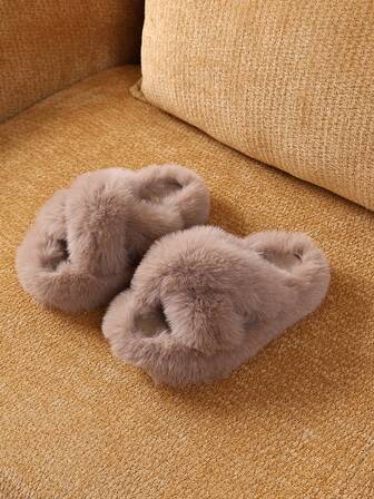 1 Paar Kinder Plüsch gefütterte rutschfeste warme Hausschuhe, bequeme weiche Sohle minimalistische flauschige warme Flache Schuhe, geeignet für Innenbereich, Kreuztyp Hausschuhe für den Winter