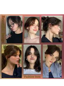 Clip-In Pony Haarverlängerungen - Stirnfransen Clip-Ons für Frauen dunkelbraun, acht Zeichen Luft Pony mit Schläfen Haarteile, geschwungene Pony für Frauen zum täglichen Tragen (dunkelbraun schwarz)