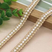 1yard Gold And Silver Pearl Lace Beaded Ribbon DIY Garment Handmade Accessories - Beige - View 2