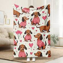 Super Soft Cute Dachshund Prints Flannel Printed 3D Blanket, As Birthday Gifts, Family, Wedding, Souvenir Blankets, Polyester Blankets Suitable For All Seasons, Washable, Machine Washable, Lightweight, Breathable, Comfortable, Warm, Unique, 280gsm For Him, Her Personalized Ideal Gifts For Her, Him, Family, Boyfriend, Girlfriend, Father, Family, Mother, Lover, Daughter, Son, Grandfather, Grandmother, Friend, Classmate, Pet.   Perfect Nap, Camping, Travel, Home, Daily Life, Office Decoration, Birthday, Anniversary, Valentine's Day, Thanksgiving, Christmas, Halloween, Mother's Day, Father's Day, Wedding, New Year Gifts ,Sofa,Bed,Car,Bedroom,Living Room,Office,  Outdoor Camping, Beach,Wall Decoration - 多色2 - 查看 5