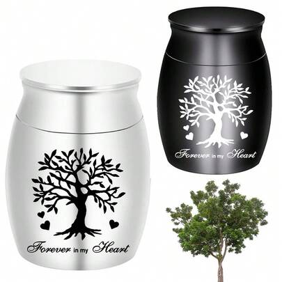 Pequena urna de cremação para cinzas de animais de estimação, mini urna de lembrança de cinzas, caixa de cremação da árvore da vida em liga de alumínio - para sempre em meu coração