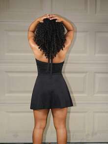 Steph T Vestido de mujer gris con cuello halter y cintura ceñida en línea A, vestidos de verano para mujer, vestido para té - Negro - Ver 5