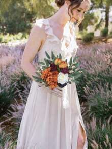 1pc Wedding Bouquets Roses Artificial Flowers Bouquets Fall Wedding Decor Bride Burnt Orange Bridal Bouquet For Wedding Terracotta Bouquets Wedding Ceremony Proposal,Rose Wedding Boutonniere,Fake Silk Rose Flowers Bouquet For Wedding Party Office Home Decor Crafts