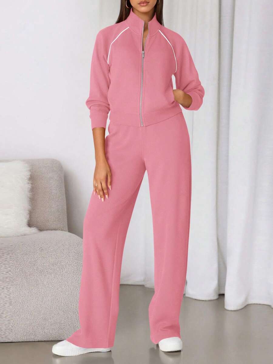 Womens 2 Piece Outfits Sweatsuits  Fall Full Zip Sweatshirts Workout Pants Matching Lounge Sets Going Out Outfits Tracksuits New Years Valentine Vacation Outfit For Women - 粉色 - 查看 1