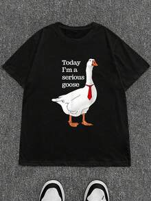 Today I Am A Serious Goose Funny Oddly Specific Dank Meme T-Shirt Cotton T Shirt Men Crew Neck Short Sleeve Casual T-Shirt - 黑色 - 查看 1