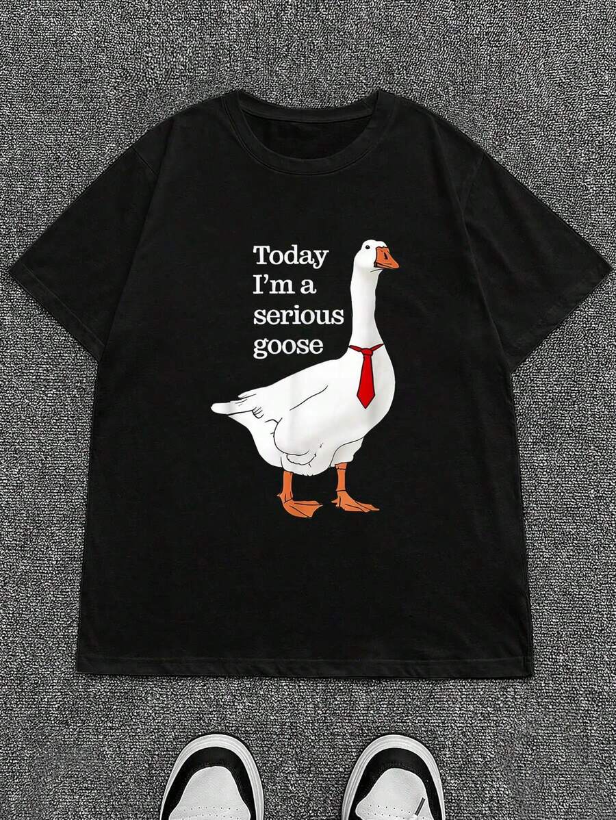 Today I Am A Serious Goose Funny Oddly Specific Dank Meme T-Shirt Cotton T Shirt Men Crew Neck Short Sleeve Casual T-Shirt - 黑色 - 查看 1