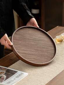 1pc Walnut Round Tray, Suitable For Snacks, Desserts, Cookies, Appetizers, Multi-Purpose - 紫紅色 - 查看 3