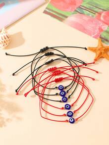 Goodwaro 6入組女式時尚惡魔之眼玻璃珠手鍊，紅線，土耳其眼，可調節編織手鍊，適合日常佩戴 - 紅色眼睛珠 - 查看 12