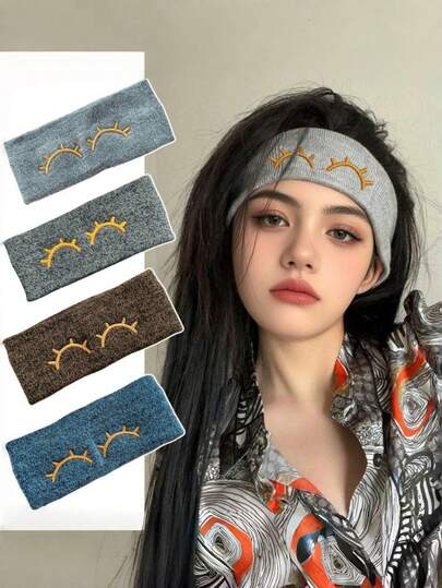 1pc Women's Minimalist Fashion Design Knitted Headband, Available In Dark Brown, Black, Blue, Light Gray, Featuring Cute Yellow Eyelash Pattern, Soft And Skin-Friendly Material, Suitable For Daily Wear And Sports, Adding Stylish Touch To Outfits, Also Makes A Great Gift,Fall,Hair,Hair Accessories,Hair Accessories For Women,Travel,Hair Accessory,Hair Accessories Women,Hair Tools,Hair Stuff,Stuff,Beauty Accessories,Gifts,Travel,Gifts For Women,Hair Stuff,Stocking Stuffers