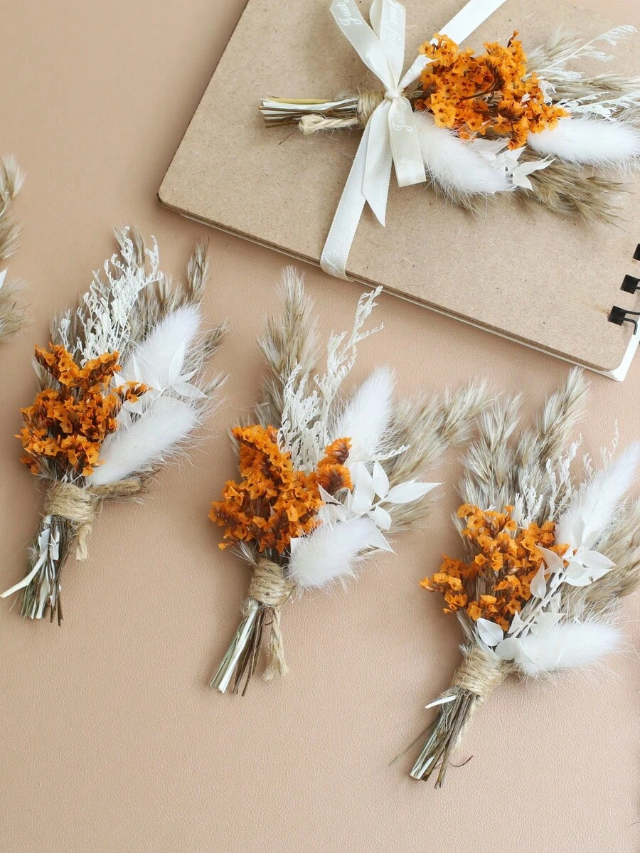 12 Pcs Boho Dried Flower Bouquet Mini Wedding Handmade Dry Flowers Decor For Vase Crafts DIY Photo Boutonniere For Men Floral Plant For Bridesmaid Gift Birthday Decor And Autumn Decor Items
