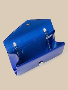 1 件海军蓝金属镜面 PU 皮革女士晚装包，光滑包身完美融合优雅与时尚，可用作手拿包/手提包/单肩包/斜挎包，适合婚礼/派对/舞会/宴会 - 寶藍色 - 查看 9