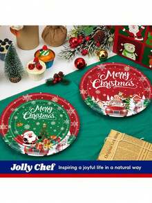 10 piezas/20 piezas/50 piezas/Set, Platos, Tazas y Servilletas de Navidad Alegre - Juego de Vajilla Navideña Redonda Invernal Adorable, Platos, Tazas y Servilletas de Papel Desechables de 7 pulgadas y 9 pulgadas, Tenedores para Suministros de Fiesta de Navidad, Decoración de Mesa - Multicolor - Ver 4