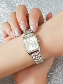 1 件经典简约方形水钻女士手表，适合日常、约会、返校、派对、生日礼物 - 彩色 - 查看 3