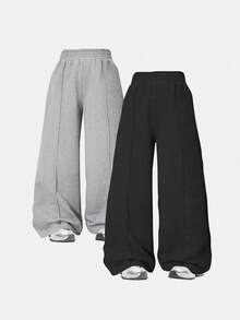 2pcs/Set Toddler Girls' Streetwear Style Solid Color Loose Straight Leg Casual Pants