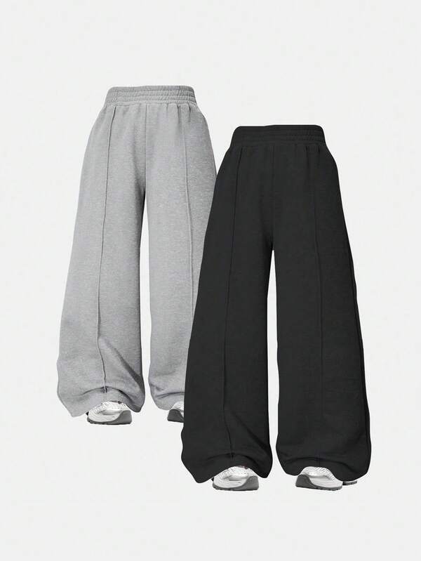 2pcs/Set Toddler Girls' Streetwear Style Solid Color Loose Straight Leg Casual Pants