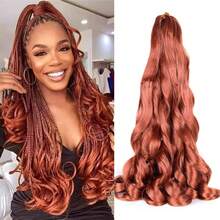 High Temperature French Curly Braiding Hair 16/20/24Inch Loose Wavy Crochet Braids Hair Extensions 1/4/6PCS Pre-Stretched Bouncy Braiding Hair 75g/Pack Synthetic Crochet Braiding Hair For Women Box Braids Ombre Blonde Green Blue - Rust Brown - View 15