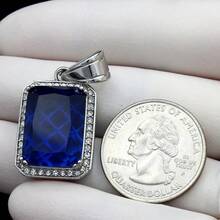18-36"MEN Stainless Steel 3mm Silver/Gold Plated Box Chain Rhinestone Pendant - Silver+Blue Gemstone - View 4