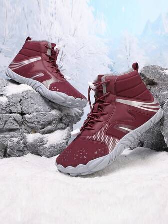 Burgundy Snow Boots For Women, Minimalist Style Winter Shoes, Women's Wide Toe Box Zero Drop Hiking Boots, Waterproof, Warm & Comfortable, Suitable For Outdoor Hiking, Trekking, Camping, Hunting