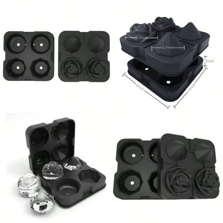 Cube Tray, 2.5inch Cube Molds, 2 Cavity Silicone 2 Ball Maker, Easy Release Large Cube Form Chilling Cocktails, Whiskey, Bourbon Homemade Black - 1 + 黑色 - 查看 1