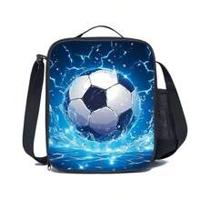 Football/Astronaut Pattern Kids/Adults Insulated Lunch Box/Bag With Adjustable Shoulder Strap, Side Pockets, Suitable For Camping, Hiking, Picnic, Beach, Travel - Black - View 16