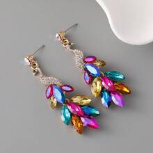 Luxury Colorful Crystal Peacock Earrings, Fashion Elegant Rhinestone Statement Party Earrings For Women