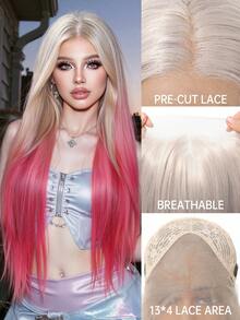 TOPSHE 13*4 HD Spitze Mehrfarbig 30 Zoll lange gerade Haare ohne Pony, Kostüm für Halloween für Damen, hitzebeständige synthetische Perücken für Frauen, Party, Cosplay, Y2K, Halloween Hot